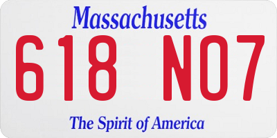 MA license plate 618NO7