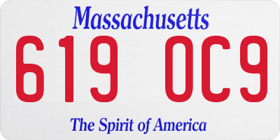 MA license plate 619OC9