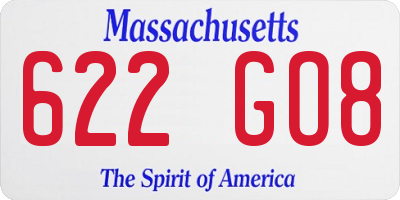 MA license plate 622GO8