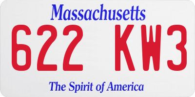 MA license plate 622KW3