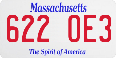 MA license plate 622OE3