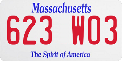 MA license plate 623WO3