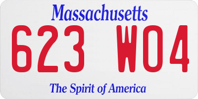 MA license plate 623WO4
