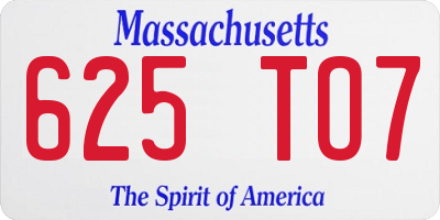 MA license plate 625TO7