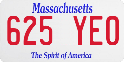 MA license plate 625YE0