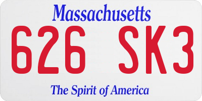 MA license plate 626SK3