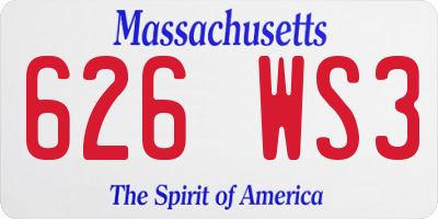 MA license plate 626WS3
