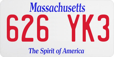 MA license plate 626YK3