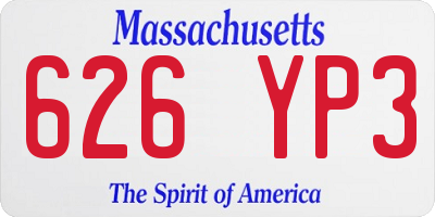 MA license plate 626YP3