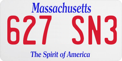 MA license plate 627SN3
