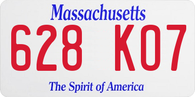 MA license plate 628KO7