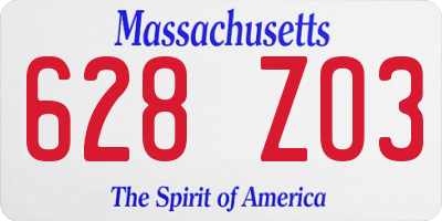 MA license plate 628ZO3