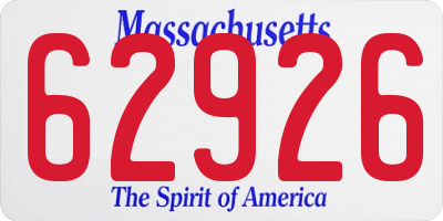 MA license plate 62926
