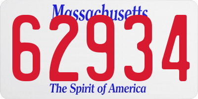 MA license plate 62934