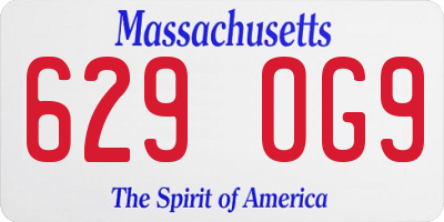 MA license plate 629OG9