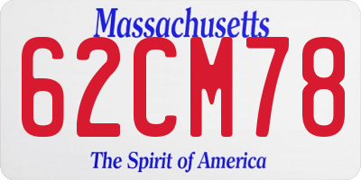 MA license plate 62CM78