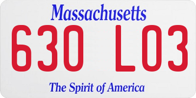 MA license plate 630LO3
