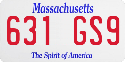 MA license plate 631GS9