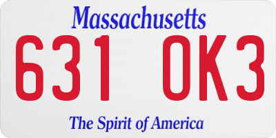 MA license plate 631OK3