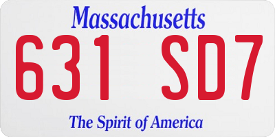 MA license plate 631SD7