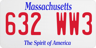 MA license plate 632WW3