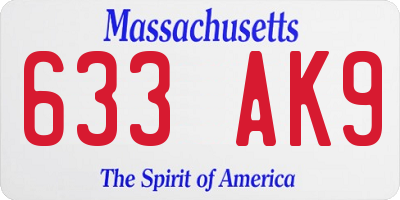 MA license plate 633AK9