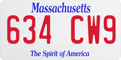 MA license plate 634CW9