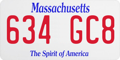 MA license plate 634GC8