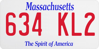 MA license plate 634KL2