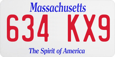 MA license plate 634KX9