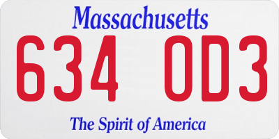 MA license plate 634OD3