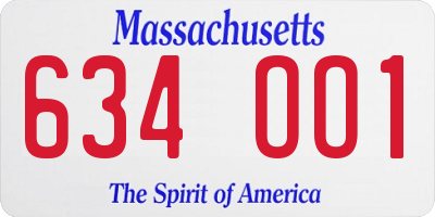 MA license plate 634OO1