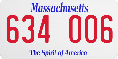 MA license plate 634OO6
