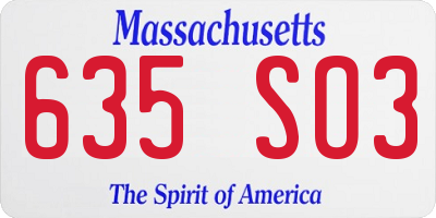 MA license plate 635SO3