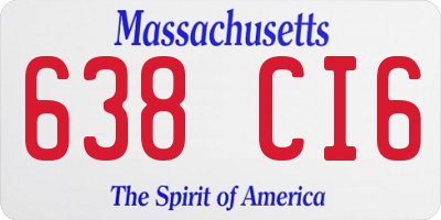 MA license plate 638CI6
