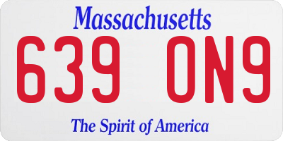 MA license plate 639ON9
