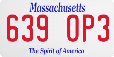 MA license plate 639OP3