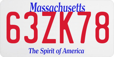 MA license plate 63ZK78