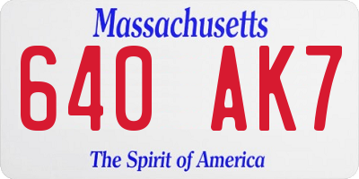 MA license plate 640AK7