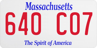 MA license plate 640CO7