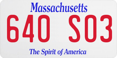 MA license plate 640SO3