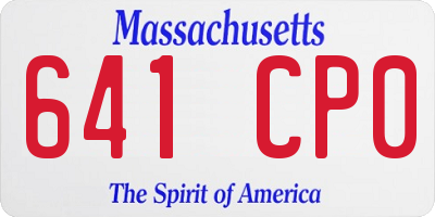 MA license plate 641CP0
