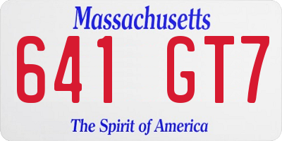 MA license plate 641GT7
