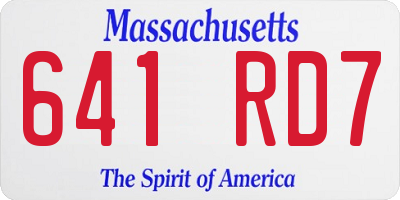 MA license plate 641RD7