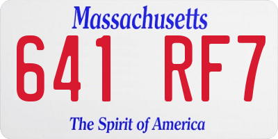 MA license plate 641RF7