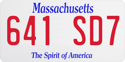 MA license plate 641SD7