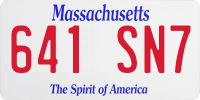 MA license plate 641SN7