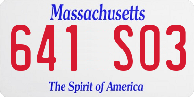 MA license plate 641SO3