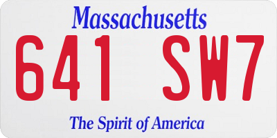 MA license plate 641SW7
