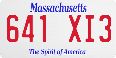 MA license plate 641XI3